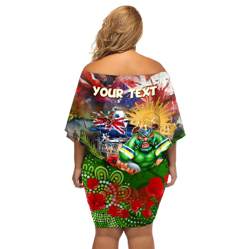 Personalised Australia Rugby Raiders ANZAC Family Matching Off Shoulder Short Dress and Hawaiian Shirt Canberra Scratch Style