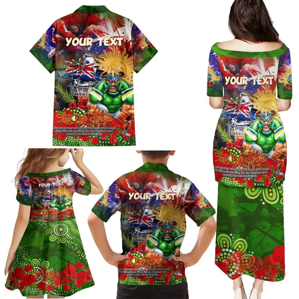 Personalised Australia Rugby Raiders ANZAC Family Matching Puletasi and Hawaiian Shirt Canberra Scratch Style