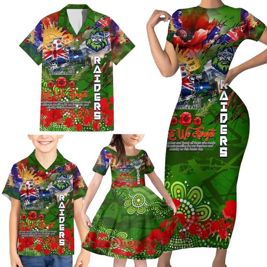 Personalised Australia Rugby Raiders ANZAC Family Matching Short Sleeve Bodycon Dress and Hawaiian Shirt Canberra Scratch Style