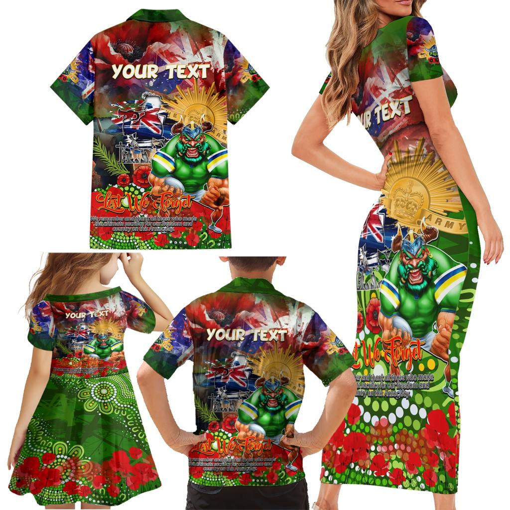 Personalised Australia Rugby Raiders ANZAC Family Matching Short Sleeve Bodycon Dress and Hawaiian Shirt Canberra Scratch Style