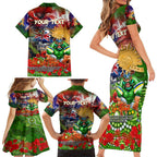 Personalised Australia Rugby Raiders ANZAC Family Matching Short Sleeve Bodycon Dress and Hawaiian Shirt Canberra Scratch Style