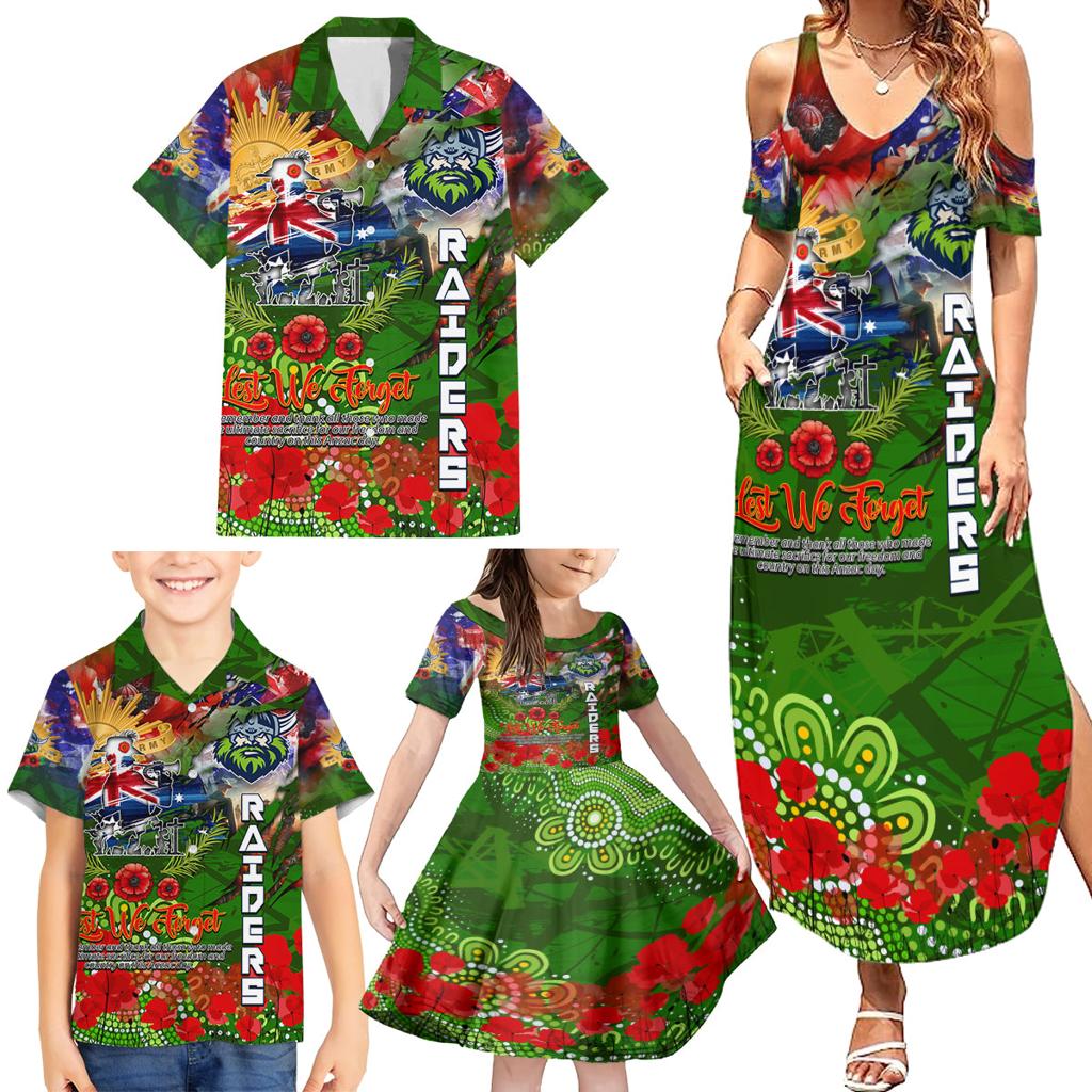 Personalised Australia Rugby Raiders ANZAC Family Matching Summer Maxi Dress and Hawaiian Shirt Canberra Scratch Style
