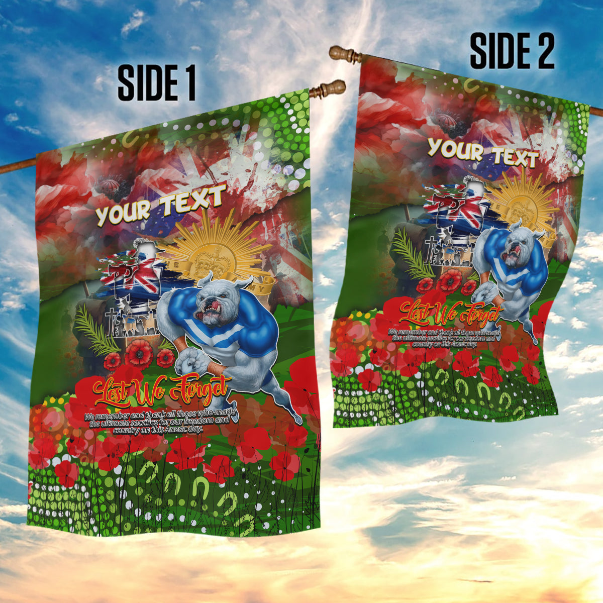 Personalised Australia Rugby Raiders ANZAC Garden Flag Canberra Scratch Style
