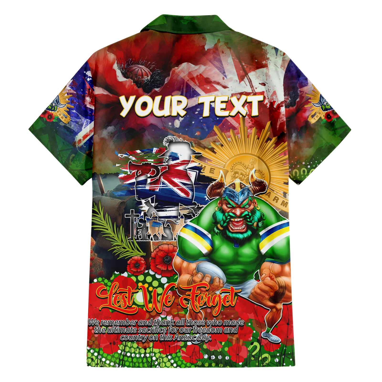 Personalised Australia Rugby Raiders ANZAC Hawaiian Shirt Canberra Scratch Style