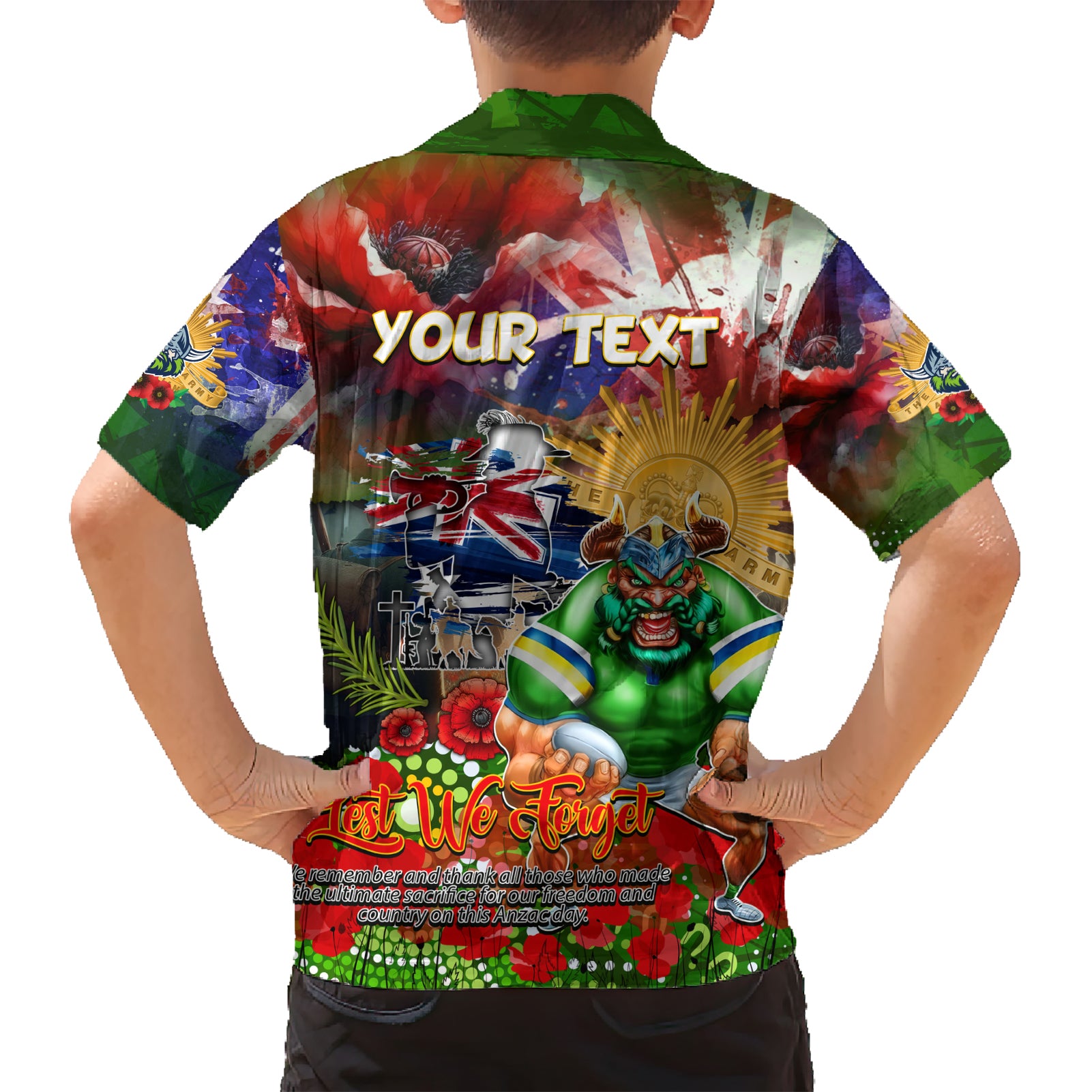 Personalised Australia Rugby Raiders ANZAC Kid Hawaiian Shirt Canberra Scratch Style