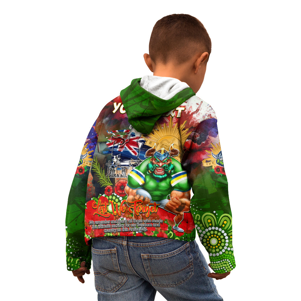 Personalised Australia Rugby Raiders ANZAC Kid Hoodie Canberra Scratch Style