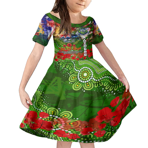 Personalised Australia Rugby Raiders ANZAC Kid Short Sleeve Dress Canberra Scratch Style