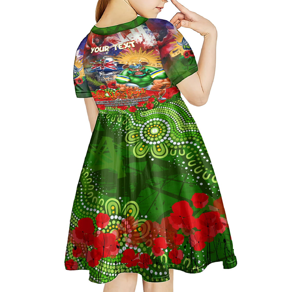 Personalised Australia Rugby Raiders ANZAC Kid Short Sleeve Dress Canberra Scratch Style