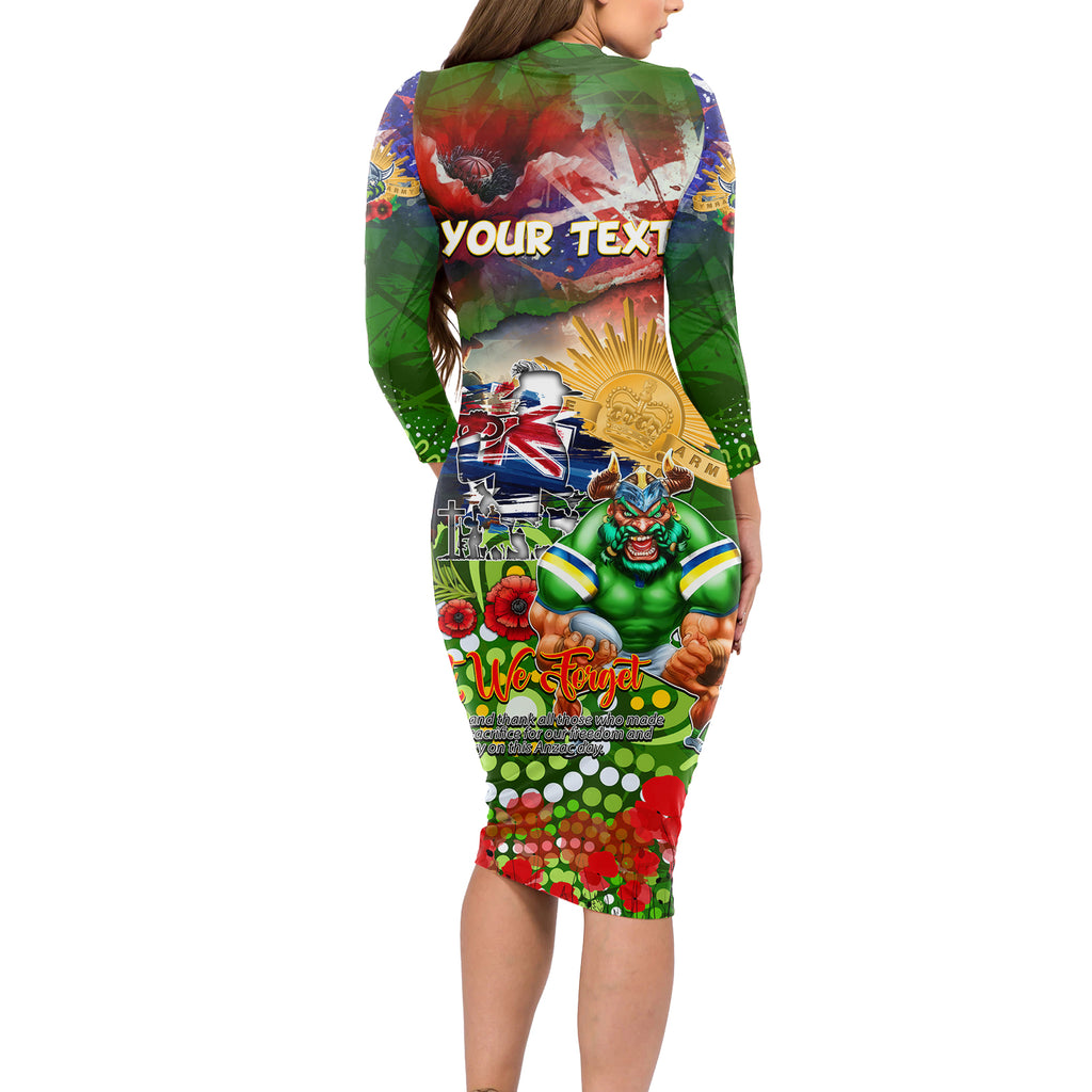Personalised Australia Rugby Raiders ANZAC Long Sleeve Bodycon Dress Canberra Scratch Style