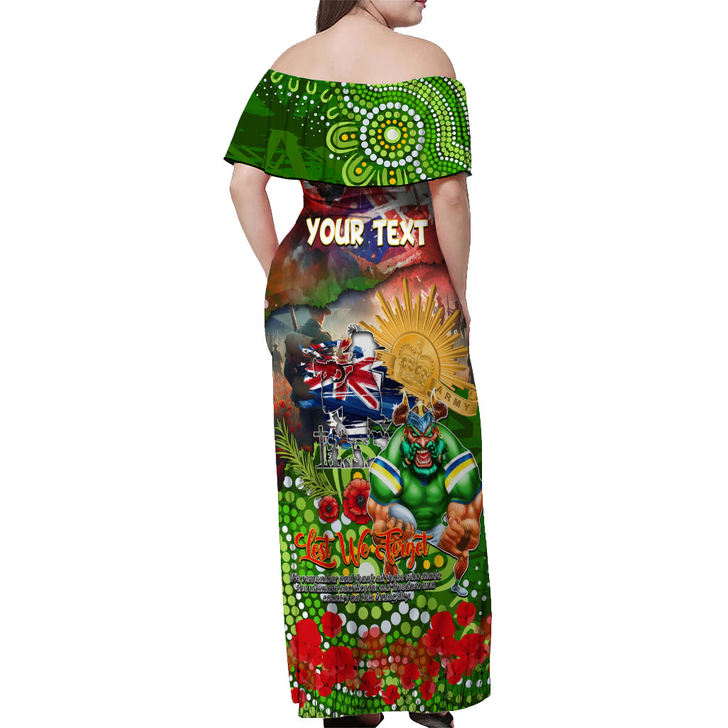 Personalised Australia Rugby Raiders ANZAC Off Shoulder Maxi Dress Canberra Scratch Style