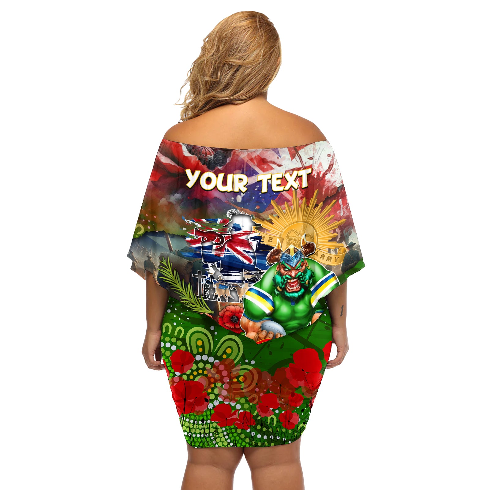 Personalised Australia Rugby Raiders ANZAC Off Shoulder Short Dress Canberra Scratch Style