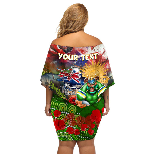 Personalised Australia Rugby Raiders ANZAC Off Shoulder Short Dress Canberra Scratch Style