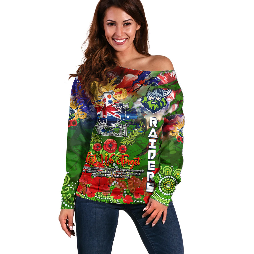 Personalised Australia Rugby Raiders ANZAC Off Shoulder Sweater Canberra Scratch Style