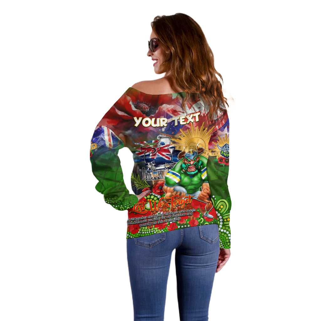 Personalised Australia Rugby Raiders ANZAC Off Shoulder Sweater Canberra Scratch Style