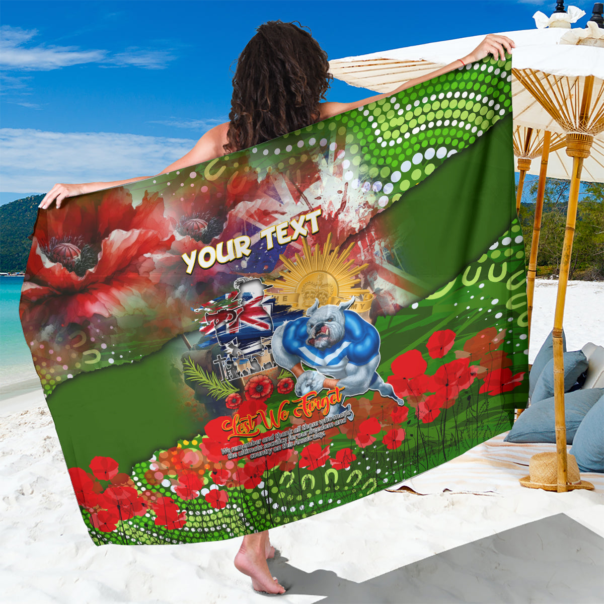 Personalised Australia Rugby Raiders ANZAC Sarong Canberra Scratch Style