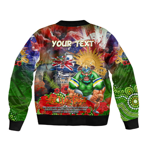 Personalised Australia Rugby Raiders ANZAC Sleeve Zip Bomber Jacket Canberra Scratch Style