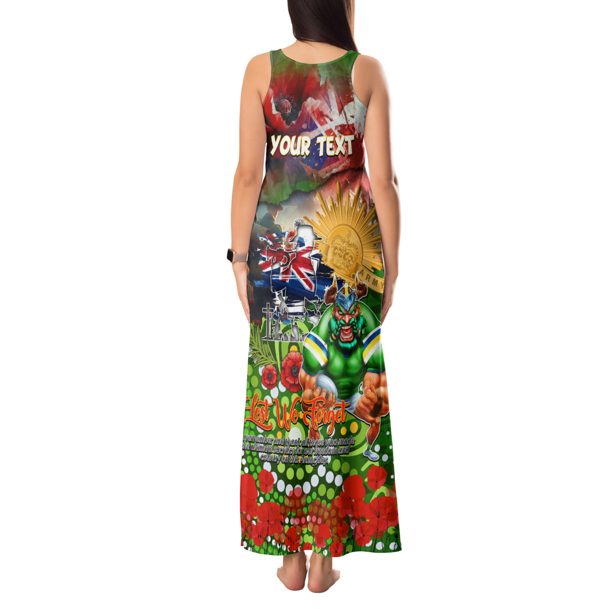 Personalised Australia Rugby Raiders ANZAC Tank Maxi Dress Canberra Scratch Style
