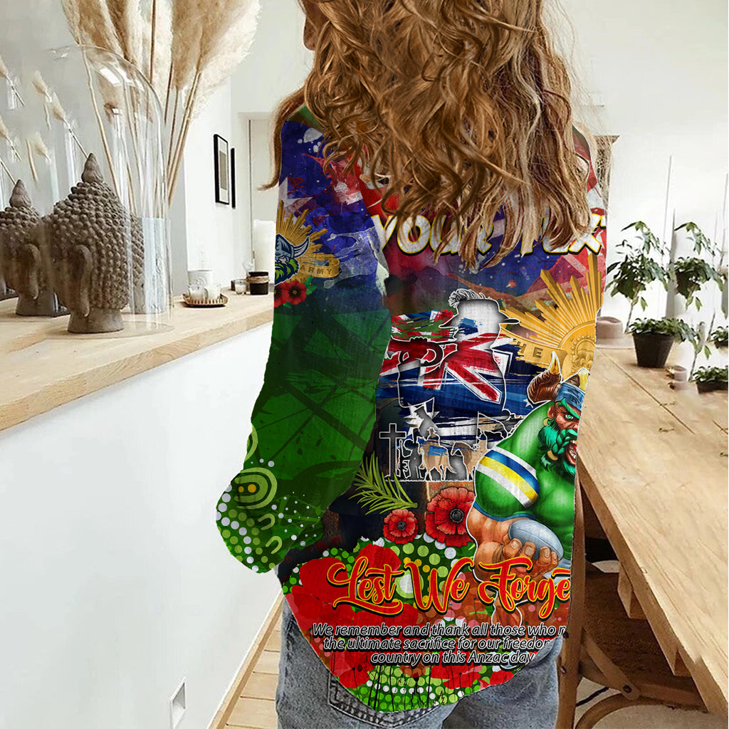 Personalised Australia Rugby Raiders ANZAC Women Casual Shirt Canberra Scratch Style