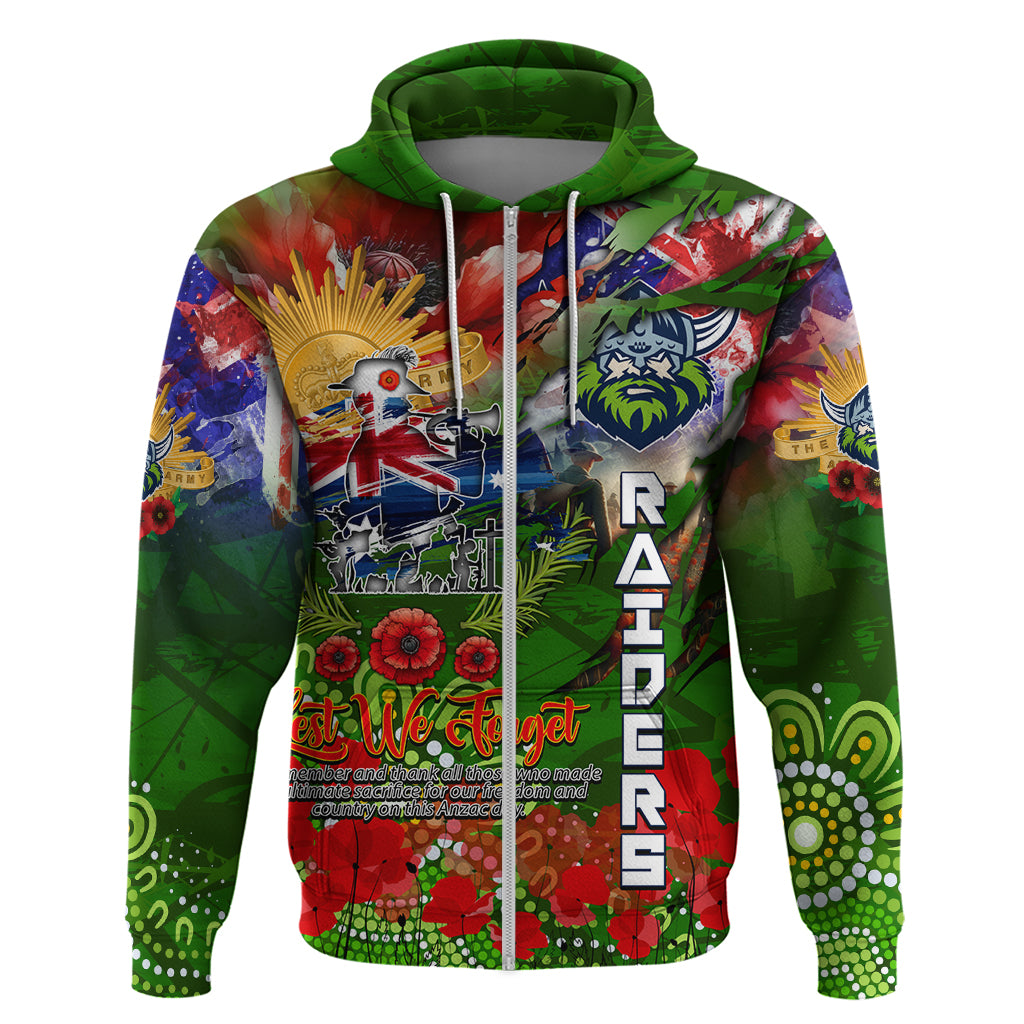Personalised Australia Rugby Raiders ANZAC Zip Hoodie Canberra Scratch Style