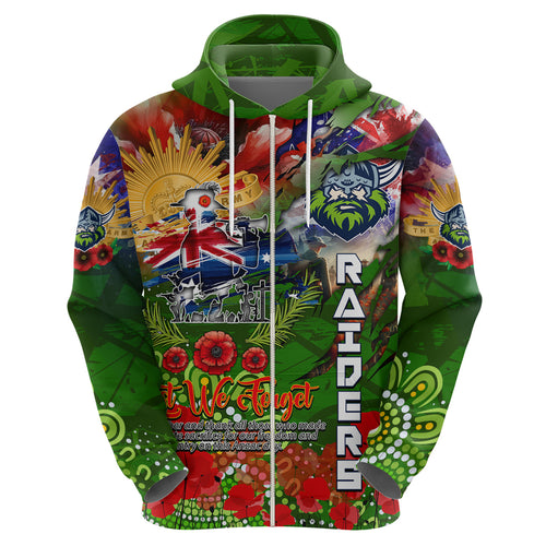 Personalised Australia Rugby Raiders ANZAC Zip Hoodie Canberra Scratch Style