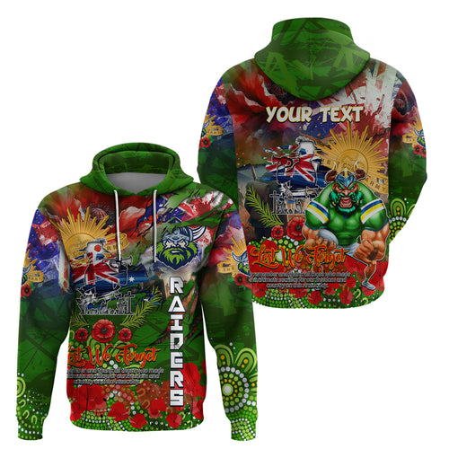 Personalised Australia Rugby Raiders ANZAC Zip Hoodie Canberra Scratch Style