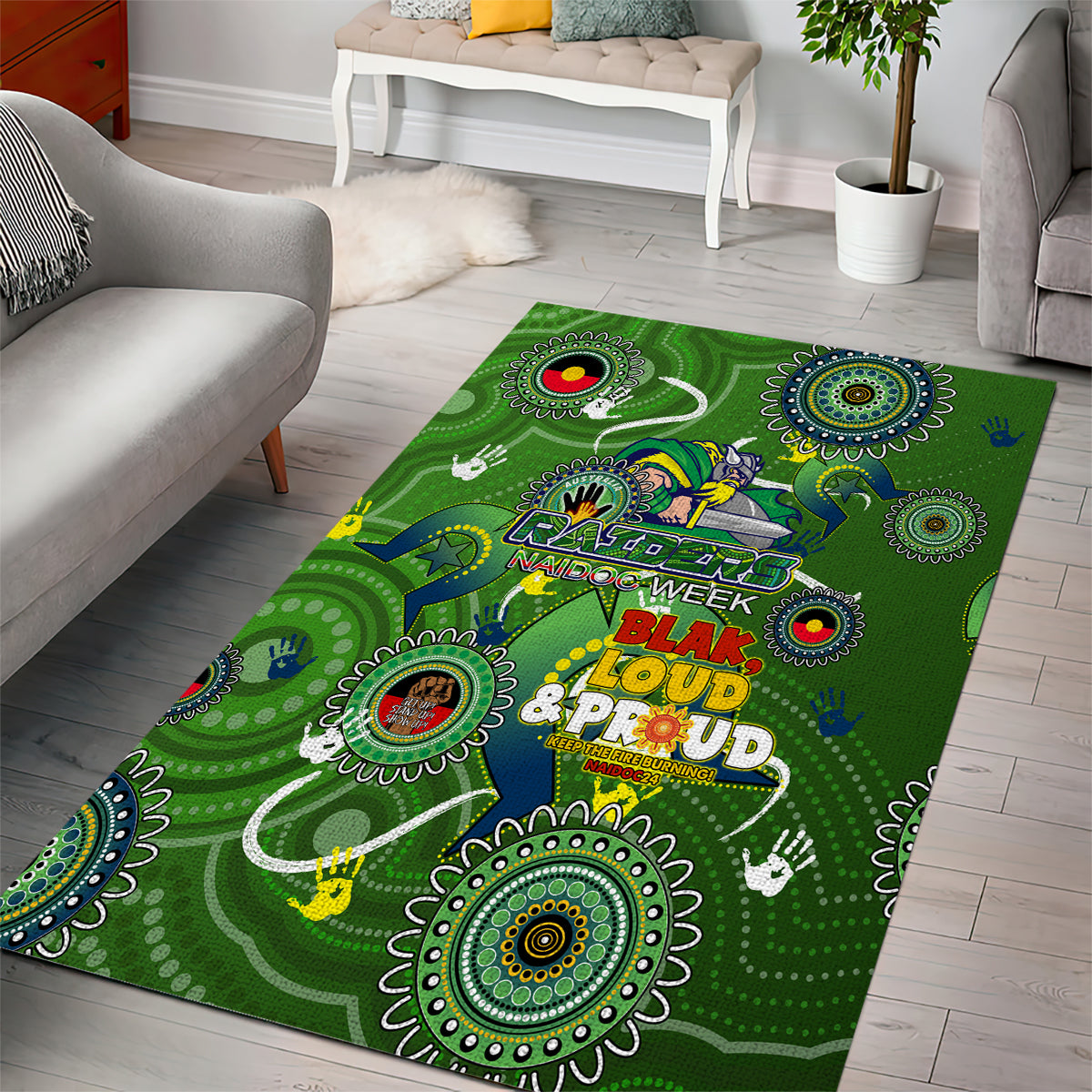 Personalised NAIDOC Week 2024 Raiders Area Rug Australia Fire Burning