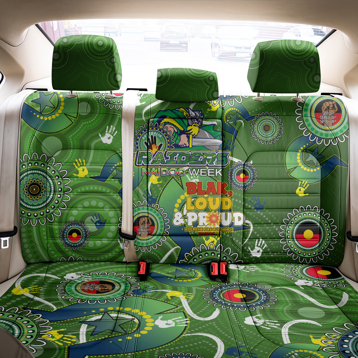 Personalised NAIDOC Week 2024 Raiders Back Car Seat Cover Australia Fire Burning