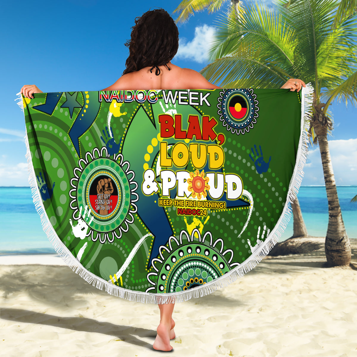 Personalised NAIDOC Week 2024 Raiders Beach Blanket Australia Fire Burning