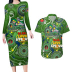 Personalised NAIDOC Week 2024 Raiders Couples Matching Long Sleeve Bodycon Dress and Hawaiian Shirt Australia Fire Burning