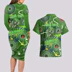 Personalised NAIDOC Week 2024 Raiders Couples Matching Long Sleeve Bodycon Dress and Hawaiian Shirt Australia Fire Burning