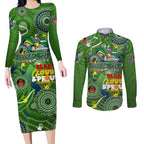 Personalised NAIDOC Week 2024 Raiders Couples Matching Long Sleeve Bodycon Dress and Long Sleeve Button Shirt Australia Fire Burning