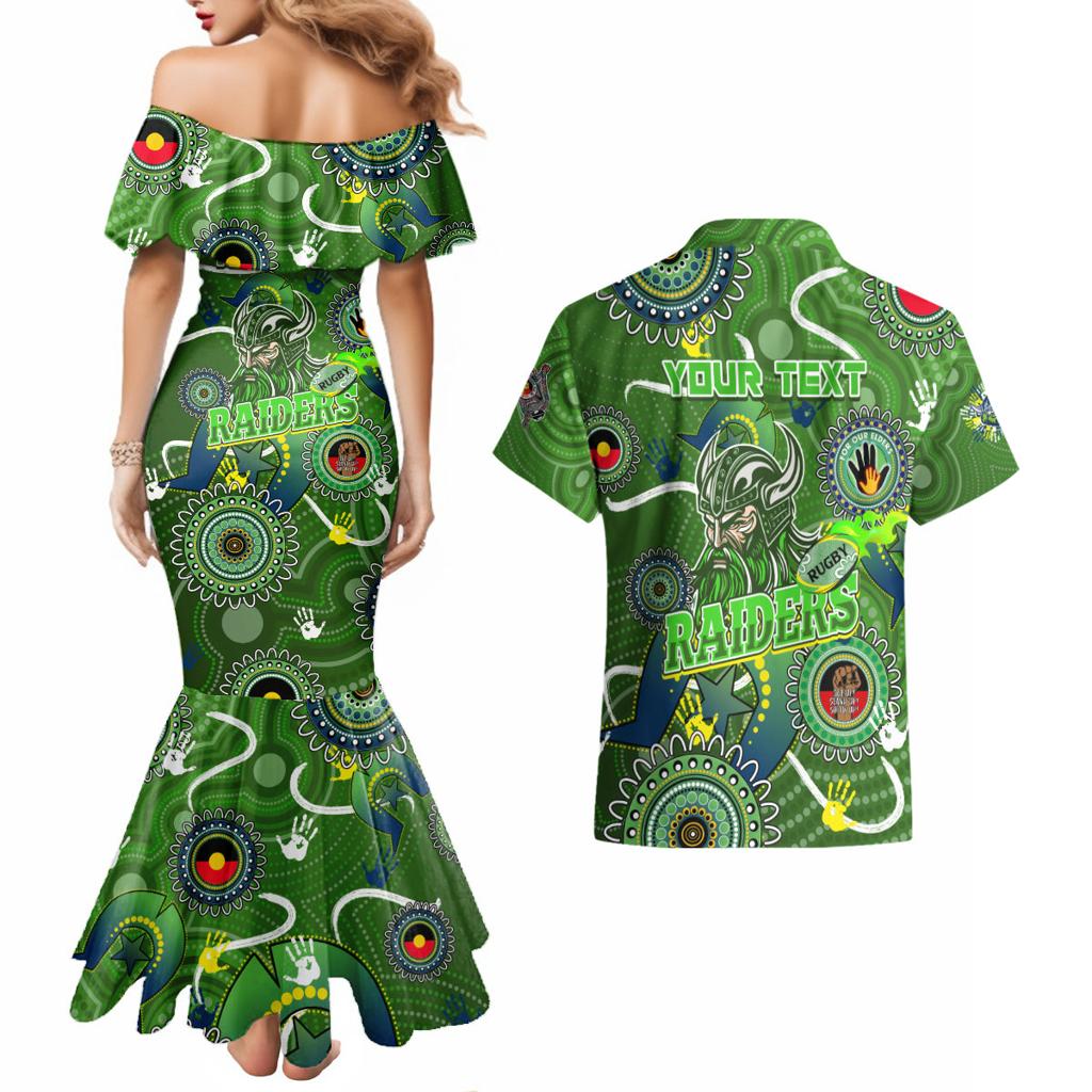 Personalised NAIDOC Week 2024 Raiders Couples Matching Mermaid Dress and Hawaiian Shirt Australia Fire Burning