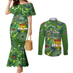 Personalised NAIDOC Week 2024 Raiders Couples Matching Mermaid Dress and Long Sleeve Button Shirt Australia Fire Burning
