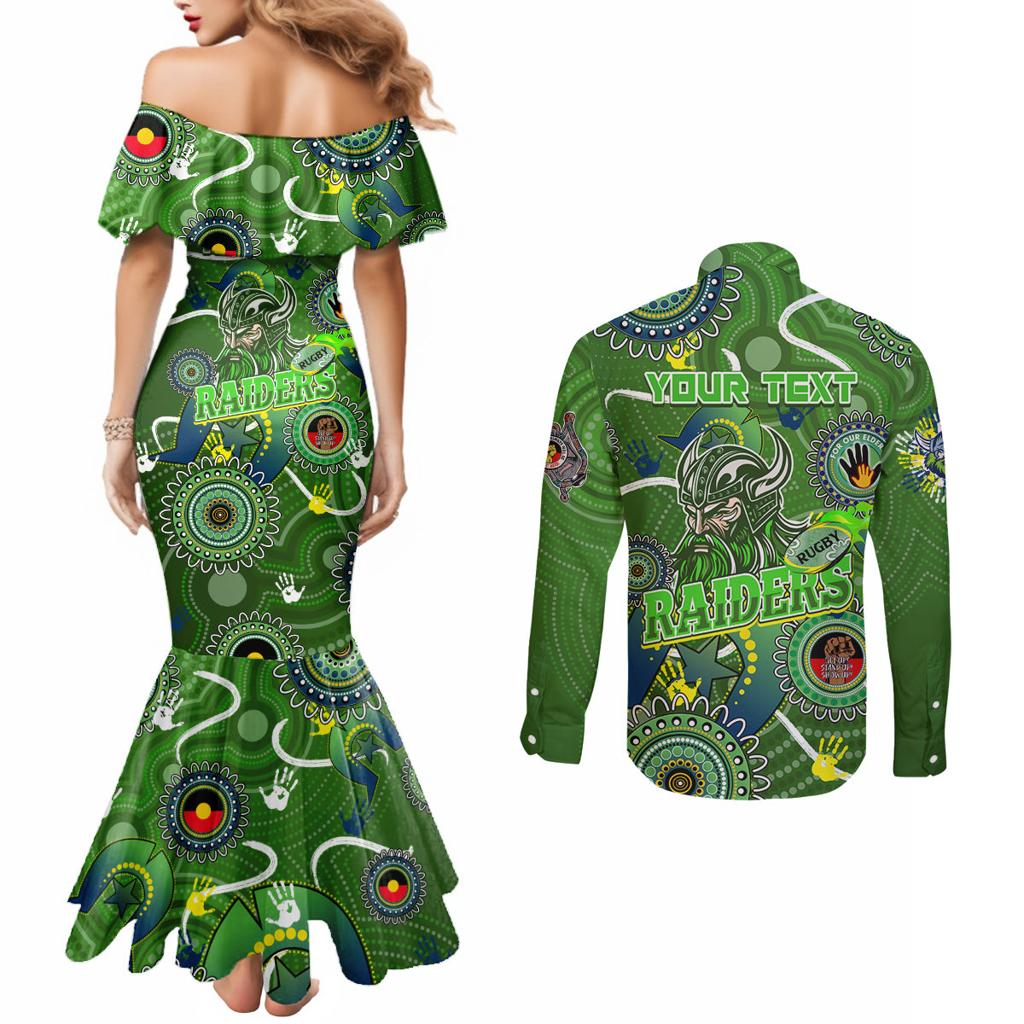 Personalised NAIDOC Week 2024 Raiders Couples Matching Mermaid Dress and Long Sleeve Button Shirt Australia Fire Burning