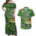 Personalised NAIDOC Week 2024 Raiders Couples Matching Off Shoulder Maxi Dress and Hawaiian Shirt Australia Fire Burning
