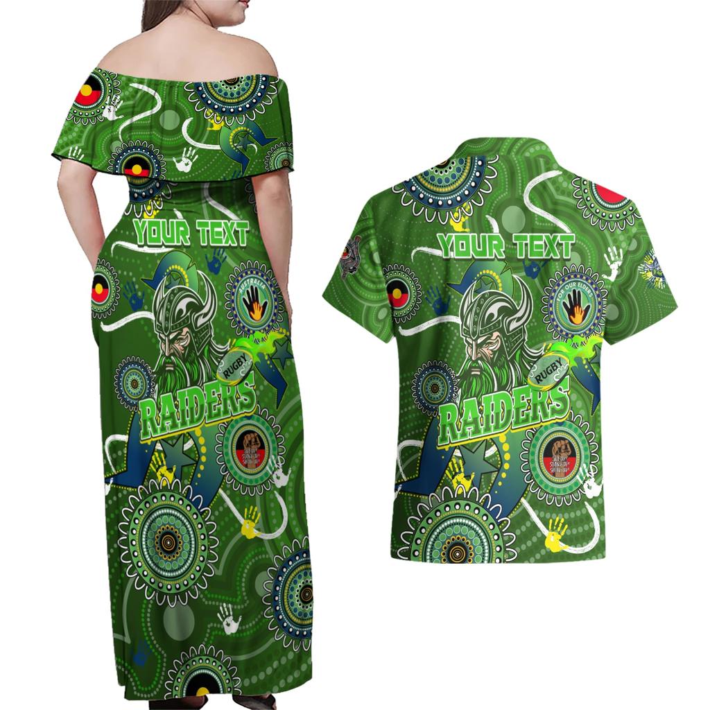Personalised NAIDOC Week 2024 Raiders Couples Matching Off Shoulder Maxi Dress and Hawaiian Shirt Australia Fire Burning