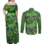 Personalised NAIDOC Week 2024 Raiders Couples Matching Off Shoulder Maxi Dress and Long Sleeve Button Shirt Australia Fire Burning