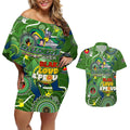 Personalised NAIDOC Week 2024 Raiders Couples Matching Off Shoulder Short Dress and Hawaiian Shirt Australia Fire Burning