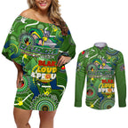 Personalised NAIDOC Week 2024 Raiders Couples Matching Off Shoulder Short Dress and Long Sleeve Button Shirt Australia Fire Burning