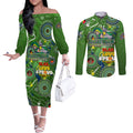 Personalised NAIDOC Week 2024 Raiders Couples Matching Off The Shoulder Long Sleeve Dress and Long Sleeve Button Shirt Australia Fire Burning