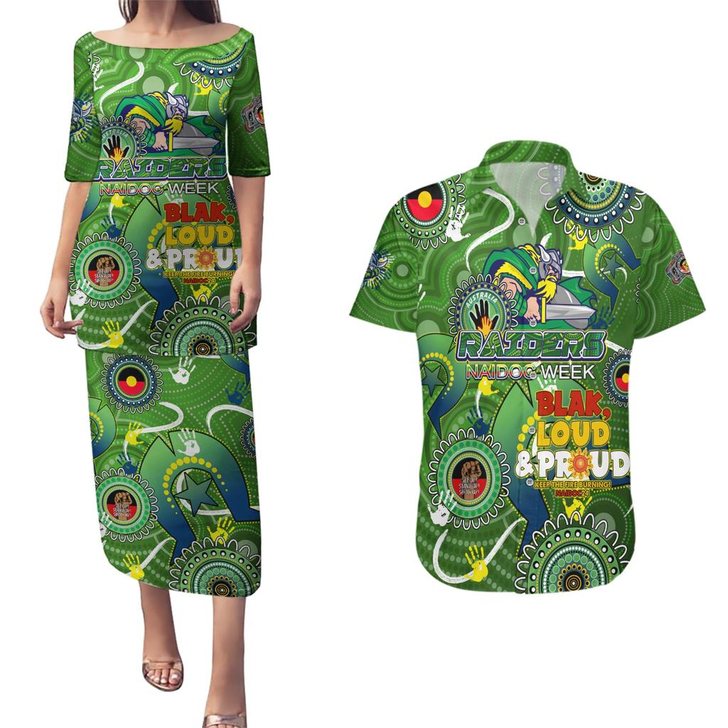 Personalised NAIDOC Week 2024 Raiders Couples Matching Puletasi and Hawaiian Shirt Australia Fire Burning