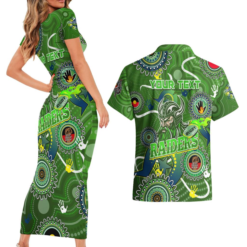 Personalised NAIDOC Week 2024 Raiders Couples Matching Short Sleeve Bodycon Dress and Hawaiian Shirt Australia Fire Burning