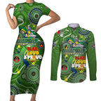 Personalised NAIDOC Week 2024 Raiders Couples Matching Short Sleeve Bodycon Dress and Long Sleeve Button Shirt Australia Fire Burning