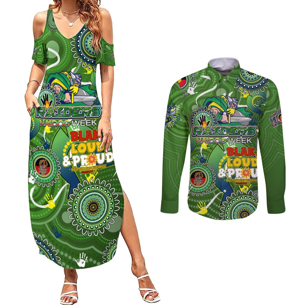 Personalised NAIDOC Week 2024 Raiders Couples Matching Summer Maxi Dress and Long Sleeve Button Shirt Australia Fire Burning