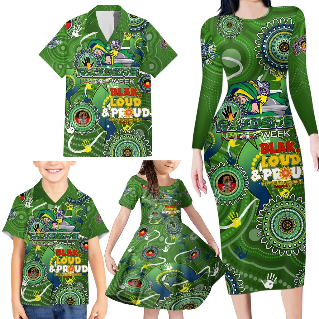 Personalised NAIDOC Week 2024 Raiders Family Matching Long Sleeve Bodycon Dress and Hawaiian Shirt Australia Fire Burning
