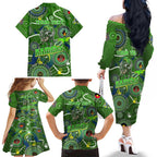 Personalised NAIDOC Week 2024 Raiders Family Matching Off The Shoulder Long Sleeve Dress and Hawaiian Shirt Australia Fire Burning