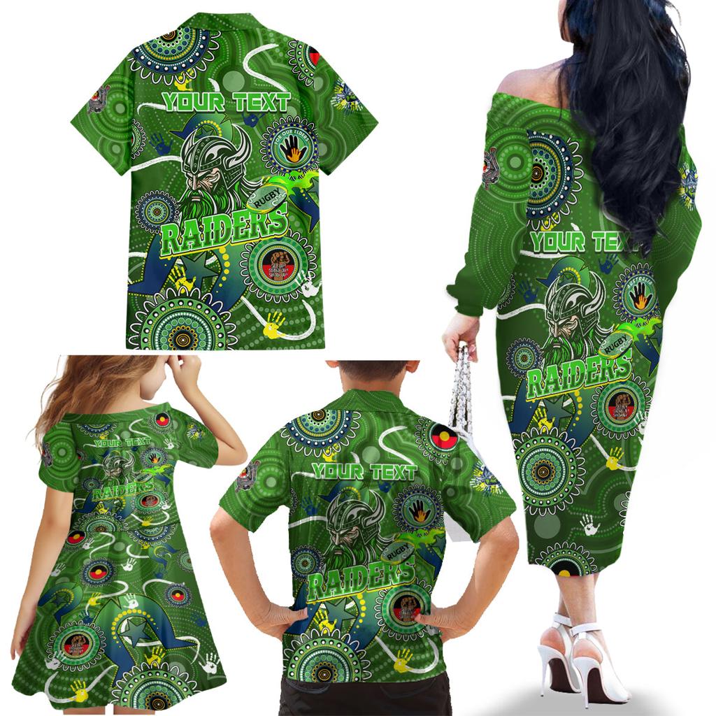 Personalised NAIDOC Week 2024 Raiders Family Matching Off The Shoulder Long Sleeve Dress and Hawaiian Shirt Australia Fire Burning