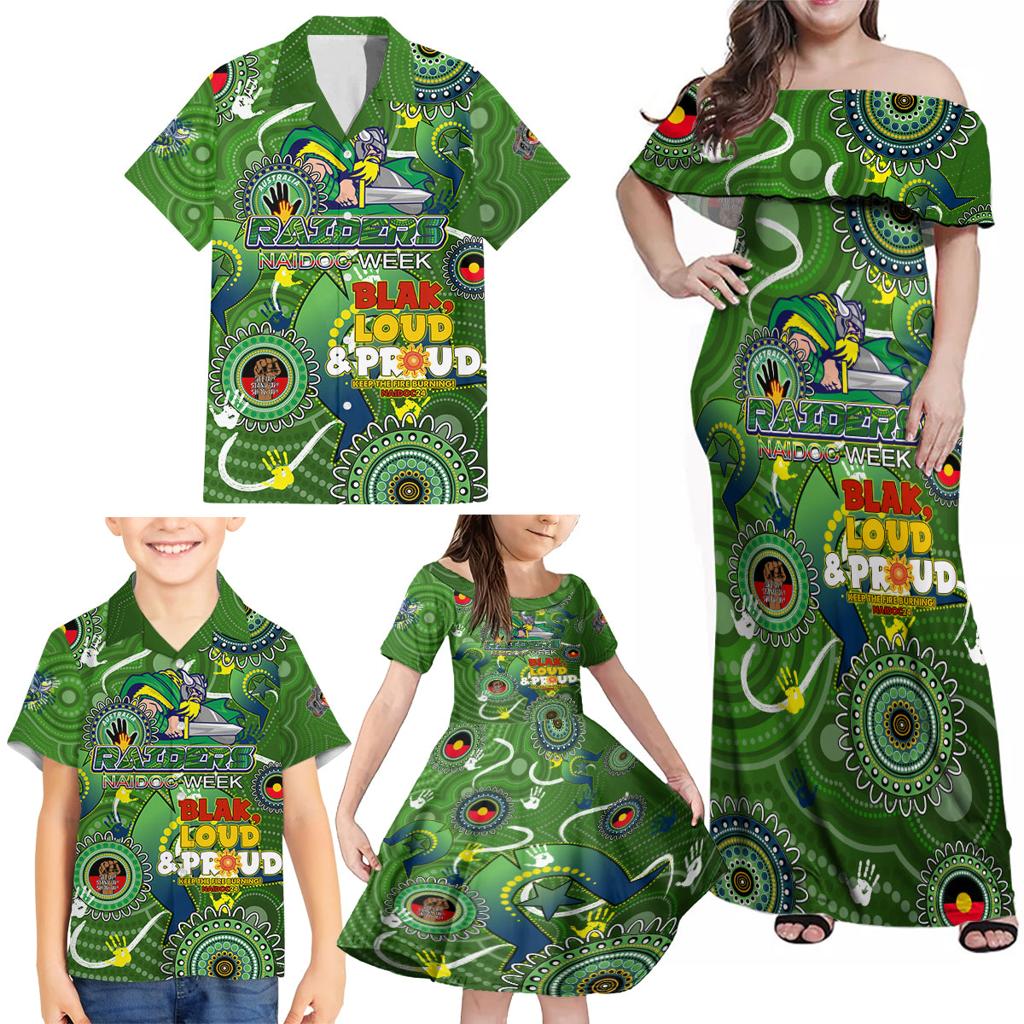 Personalised NAIDOC Week 2024 Raiders Family Matching Off Shoulder Maxi Dress and Hawaiian Shirt Australia Fire Burning