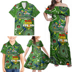 Personalised NAIDOC Week 2024 Raiders Family Matching Off Shoulder Maxi Dress and Hawaiian Shirt Australia Fire Burning