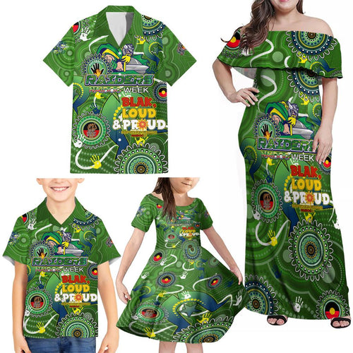 Personalised NAIDOC Week 2024 Raiders Family Matching Off Shoulder Maxi Dress and Hawaiian Shirt Australia Fire Burning